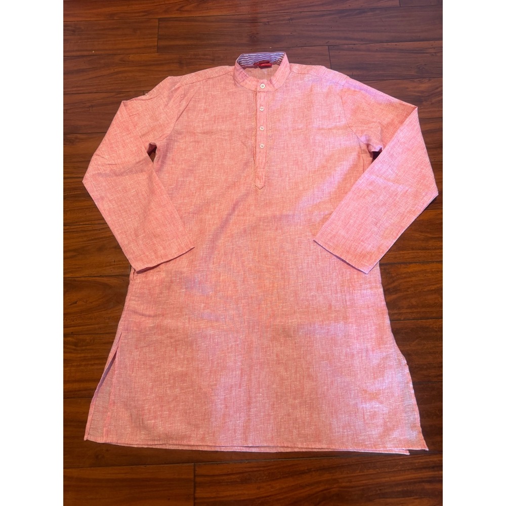 Ethos Mens Pink Cotton Kurta Tunic Shirt Mandarin Collar Long Sleeve Size 38